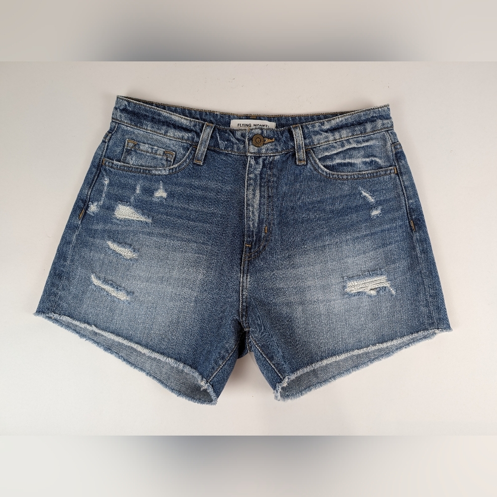 Flying Monkey Distressed Denim Shorts - Blue